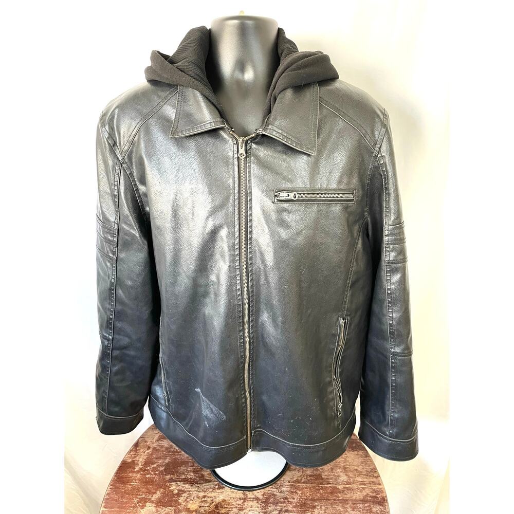 Route 66 Faux Leather Jacket w/ Hood XL Black
